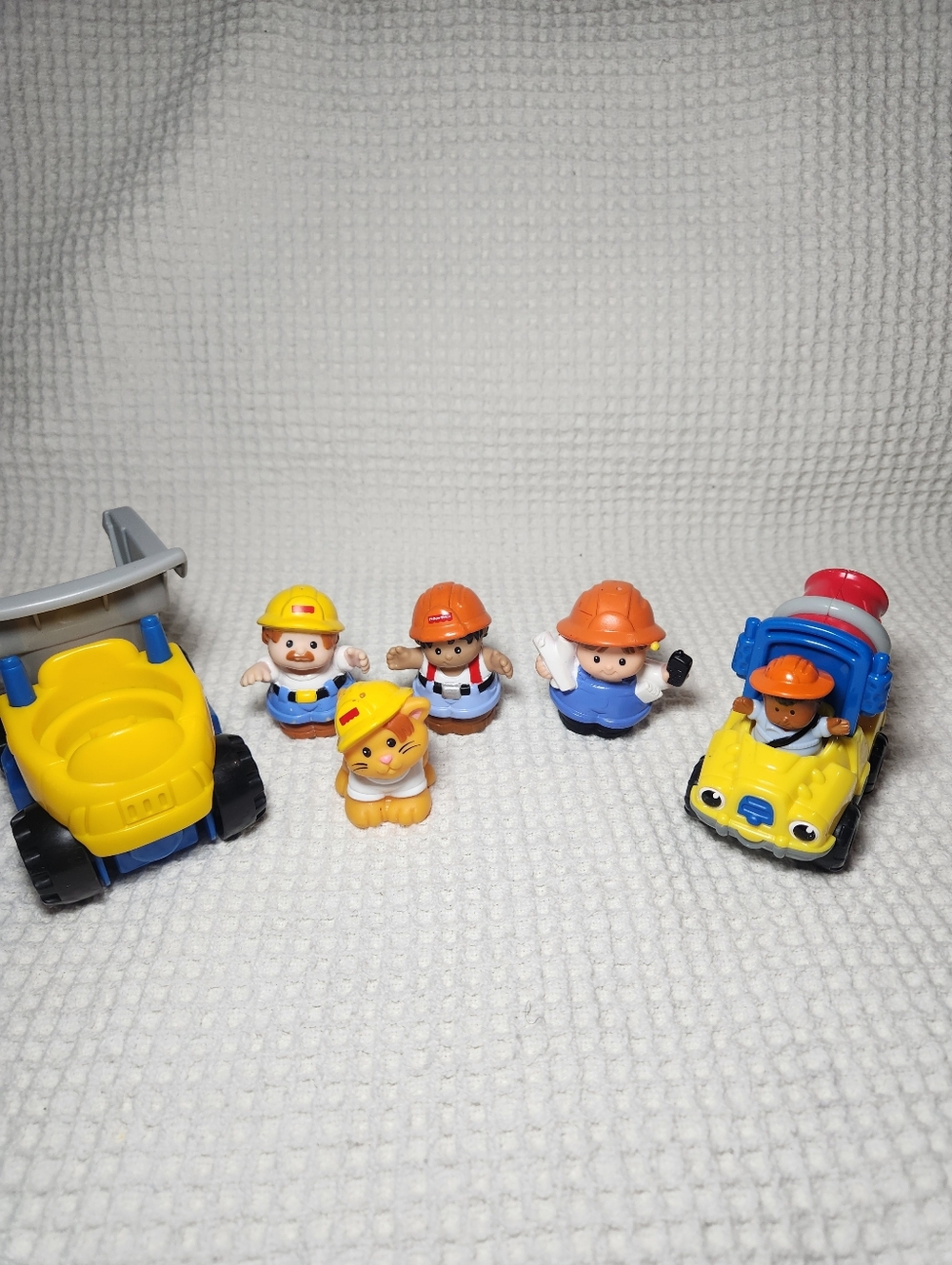 Vintage Little People Fisher-Price 6 Pc Construction Vehicle and Worker Playset